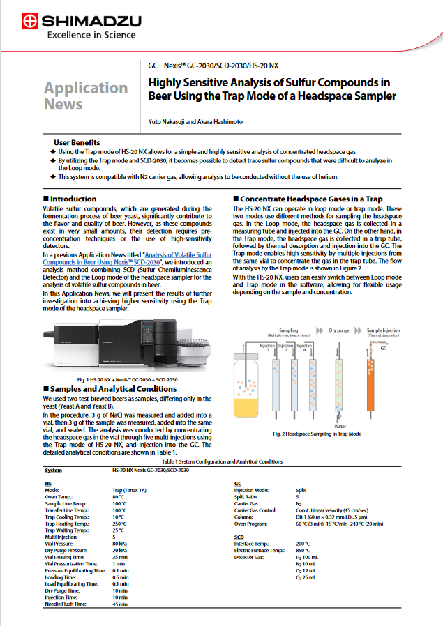 Highly Sensitive Analysis of Sulfur Compounds in Beer Using the Trap Mode of a Headspace Sampler