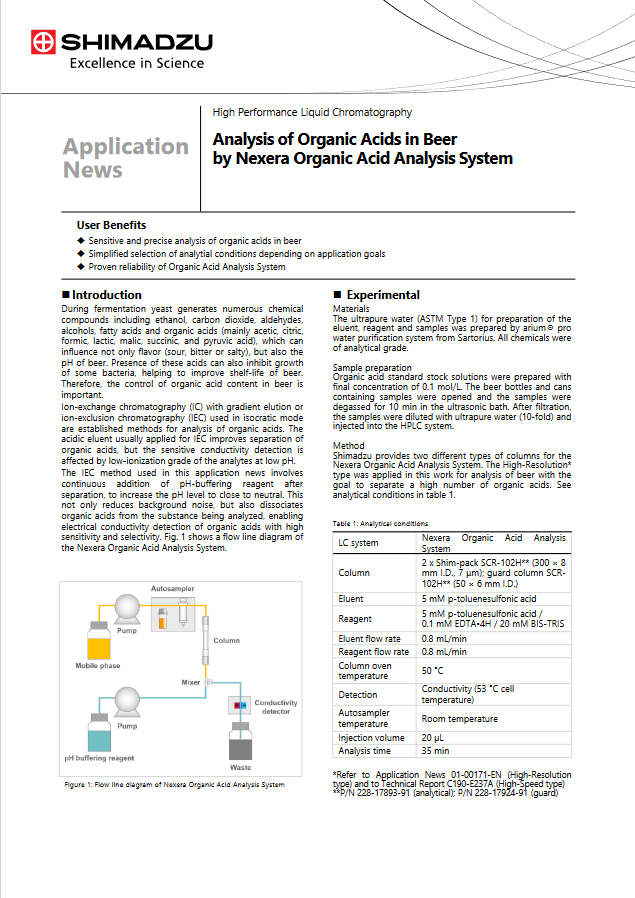 Analysis of Organic Acids in Beer by Nexera Organic Acid Analysis System