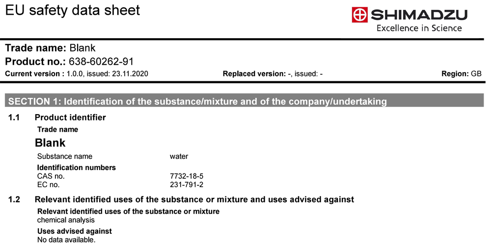 Shimadzu Material Safety Data Sheet
